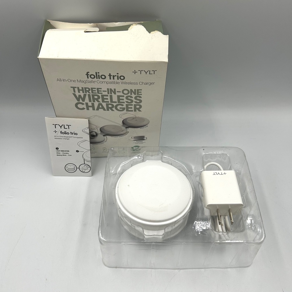 TYLT Folio Trio Wireless Charger White 3-in-1 MagSafe Travel
